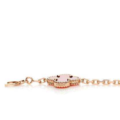 Van Cleef & Arpels 18K Rose Gold Carnelian 5 Motifs Guilloche Vintage Alhambra Bracelet 3 of 5