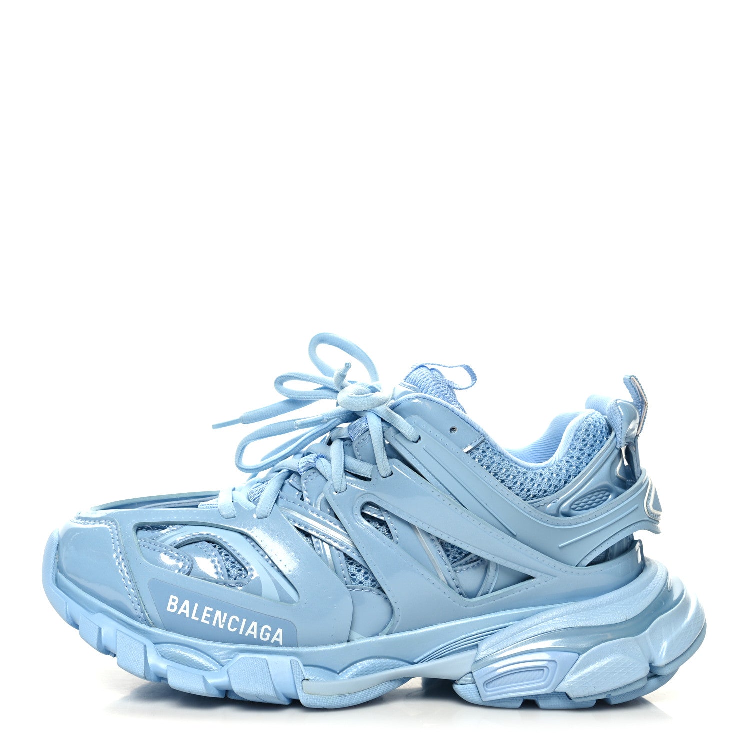 Balenciaga Patent Mesh Rubber Metallic Monochrome Womens Track Sneakers 37 Light Blue Metallic 1 of 10