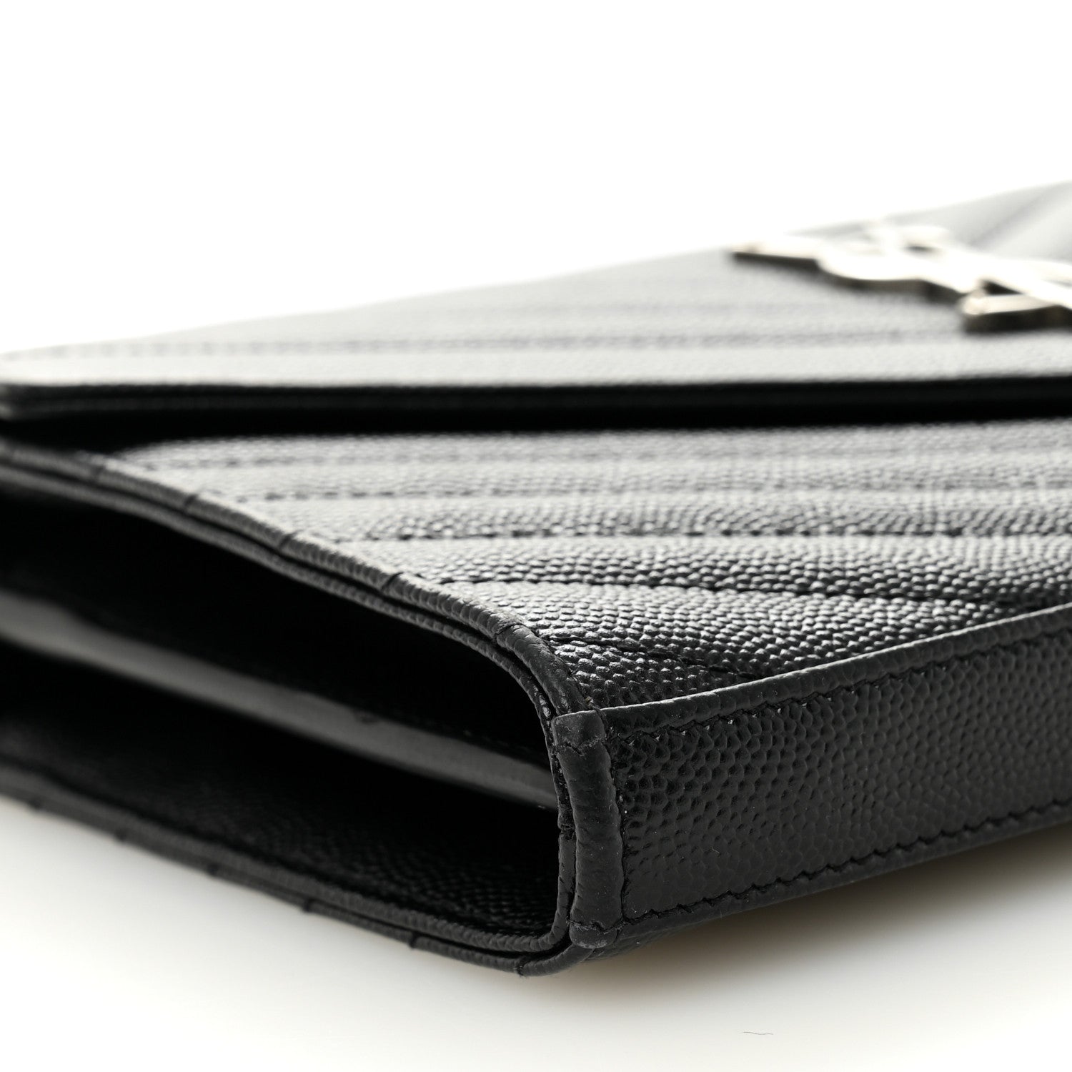 Saint Laurent Grain De Poudre Matelasse Chevron Monogram Chain Wallet Black 8 of 10