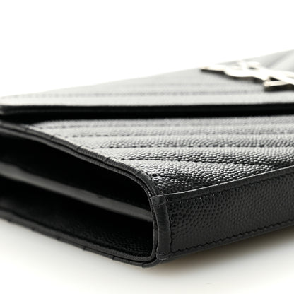 Saint Laurent Grain De Poudre Matelasse Chevron Monogram Chain Wallet Black 8 of 10