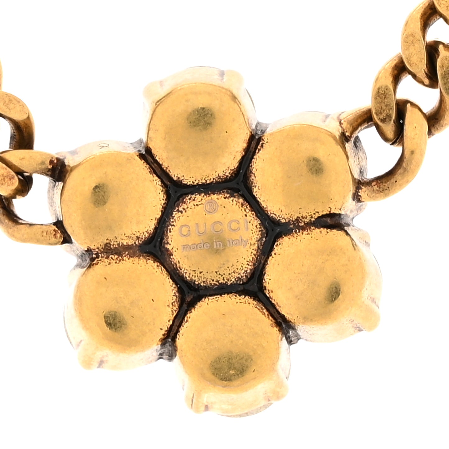 Crystal Double G Flower Chain Necklace Aged Gold Aged Gold