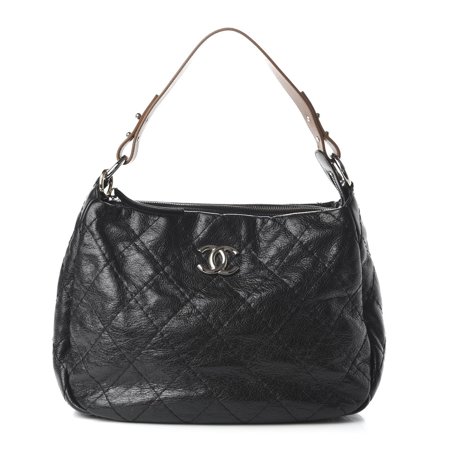 Chanel Glazed Calfskin On The Road Hobo Black 1 of 10