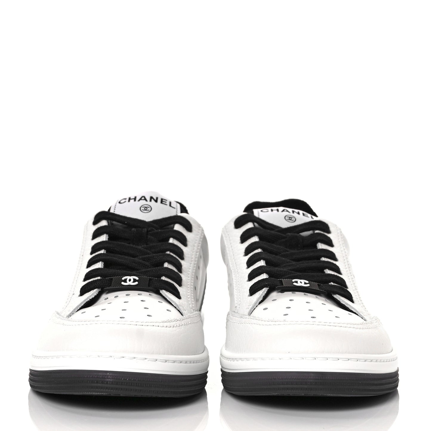 Grained Calfskin Fabric Womens Logo Sneakers 38.5 White Black