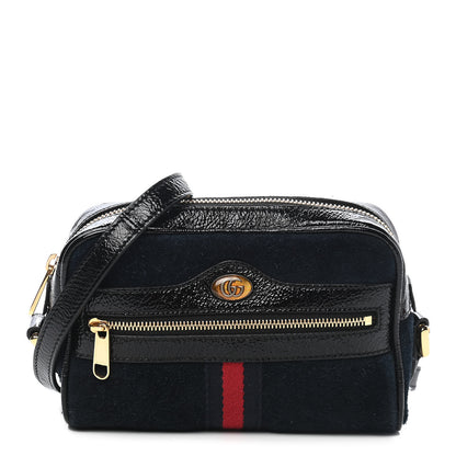 Gucci Suede Patent Web Mini Ophidia Shoulder Bag Blue Black 1 of 10