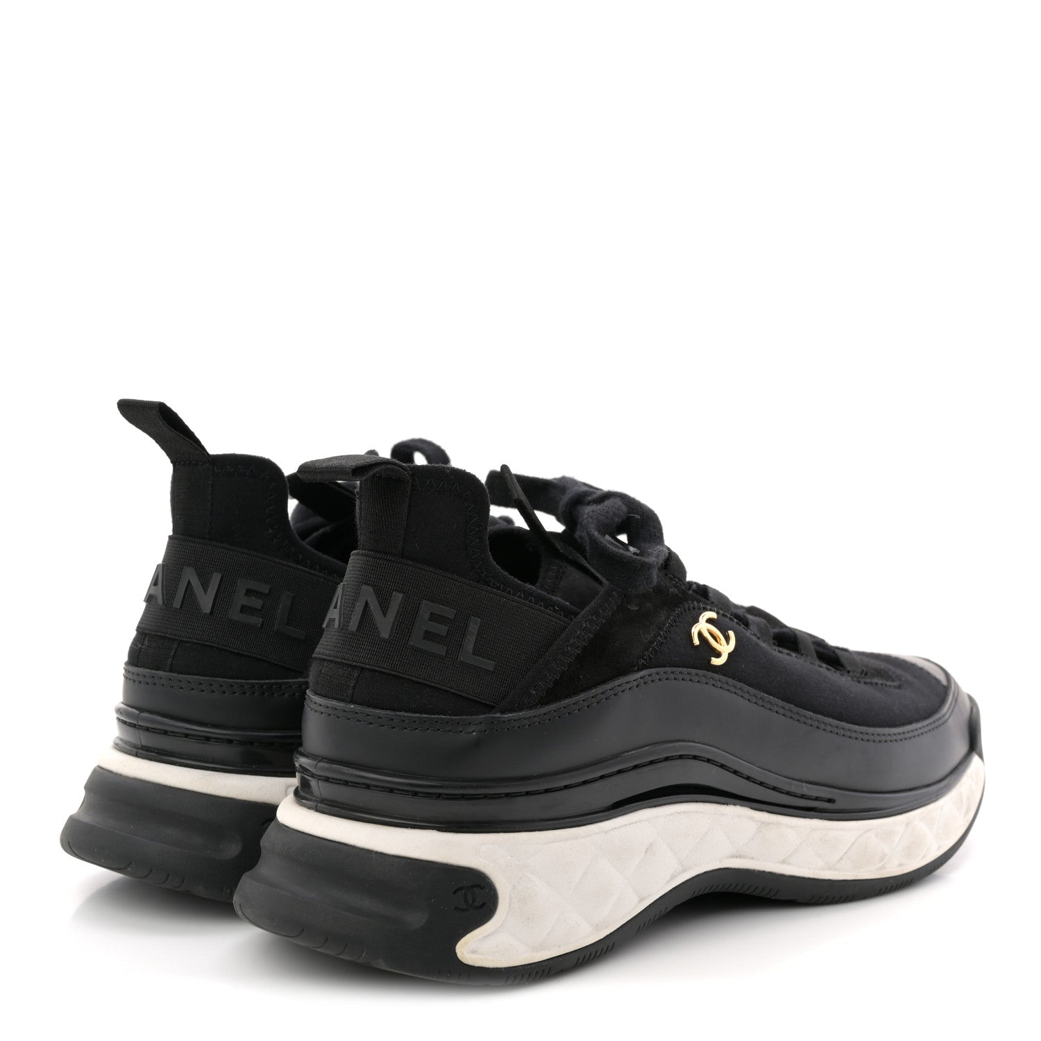Chanel Velvet Calfskin Mixed Fibers CC Sneakers 40 Black 5 of 12