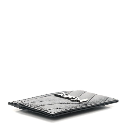 Saint Laurent Grain De Poudre Matelasse Chevron Monogram Credit Card Case Black 4 of 8