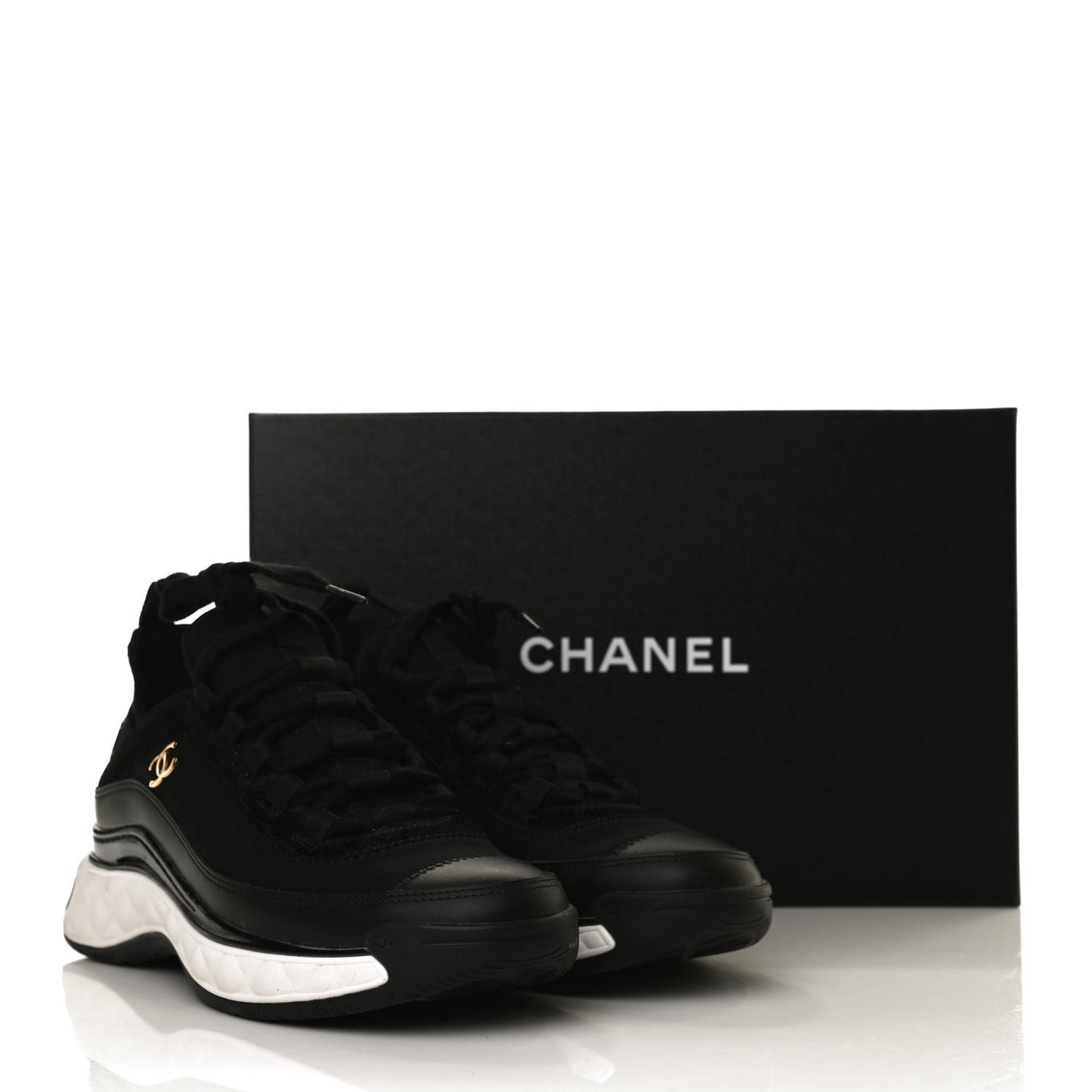 Velvet Calfskin Mixed Fibers CC Sneakers 37 Black