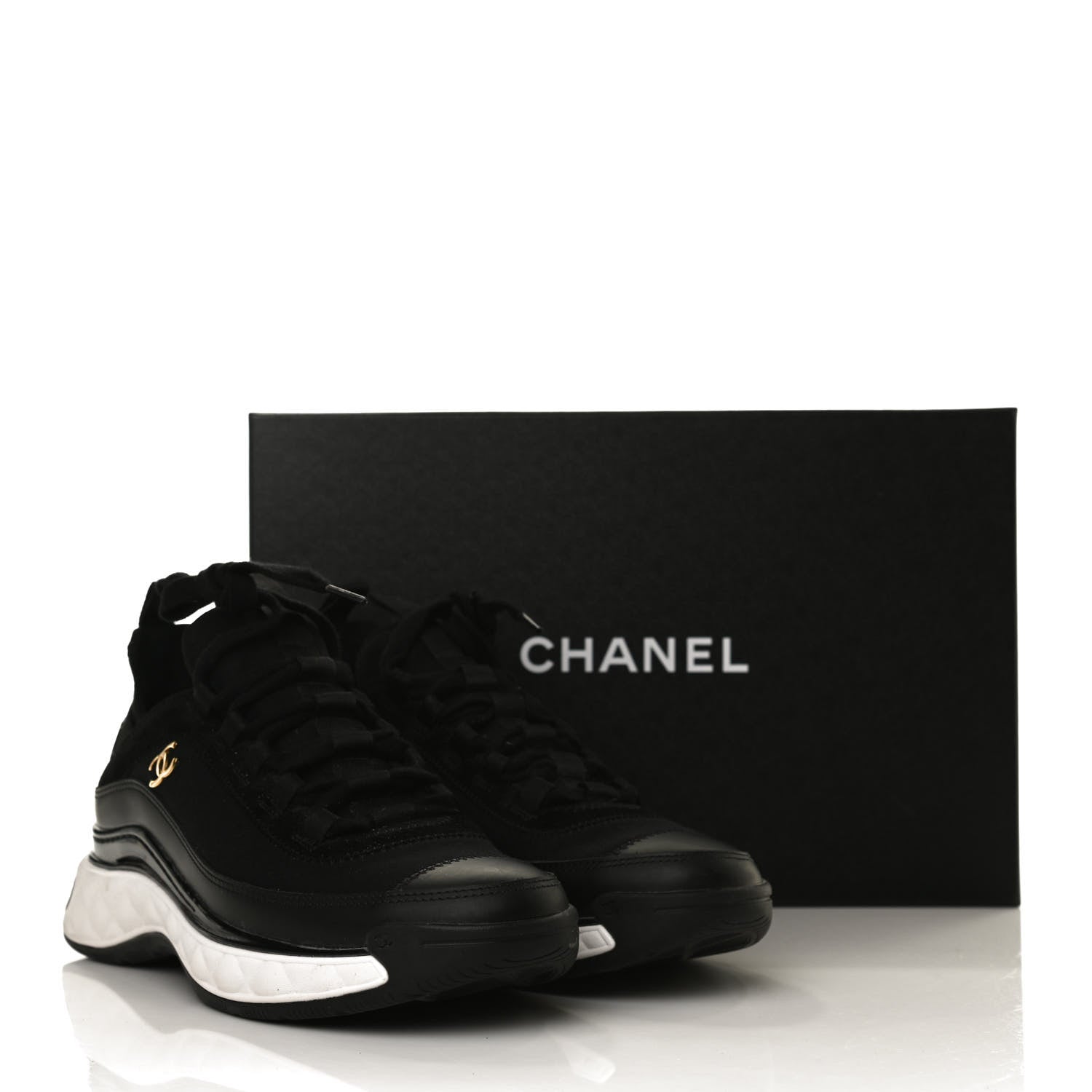 Chanel Velvet Calfskin Mixed Fibers CC Sneakers 37 Black 13 of 13
