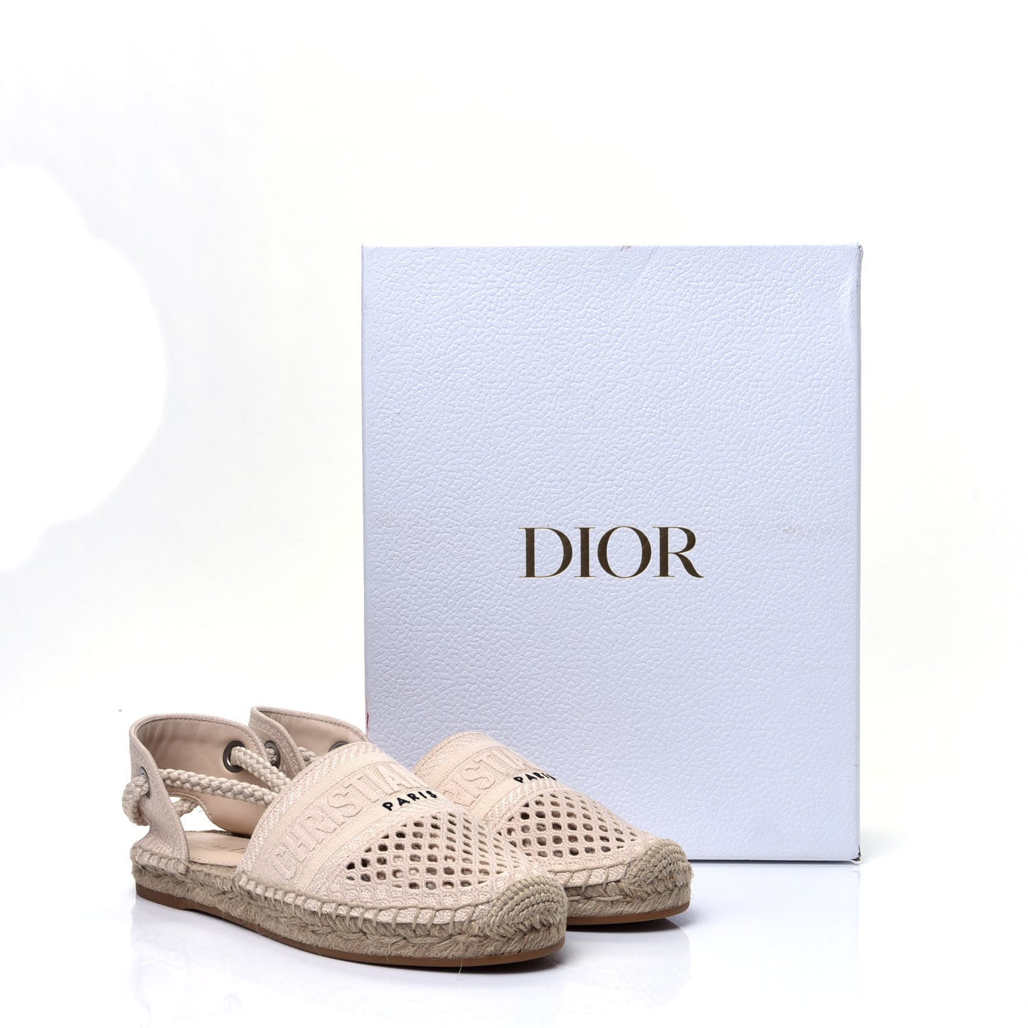 Christian Dior Canvas Embroidered Granville Ankle Tie Espadrilles Flats 35 Cream 10 of 10
