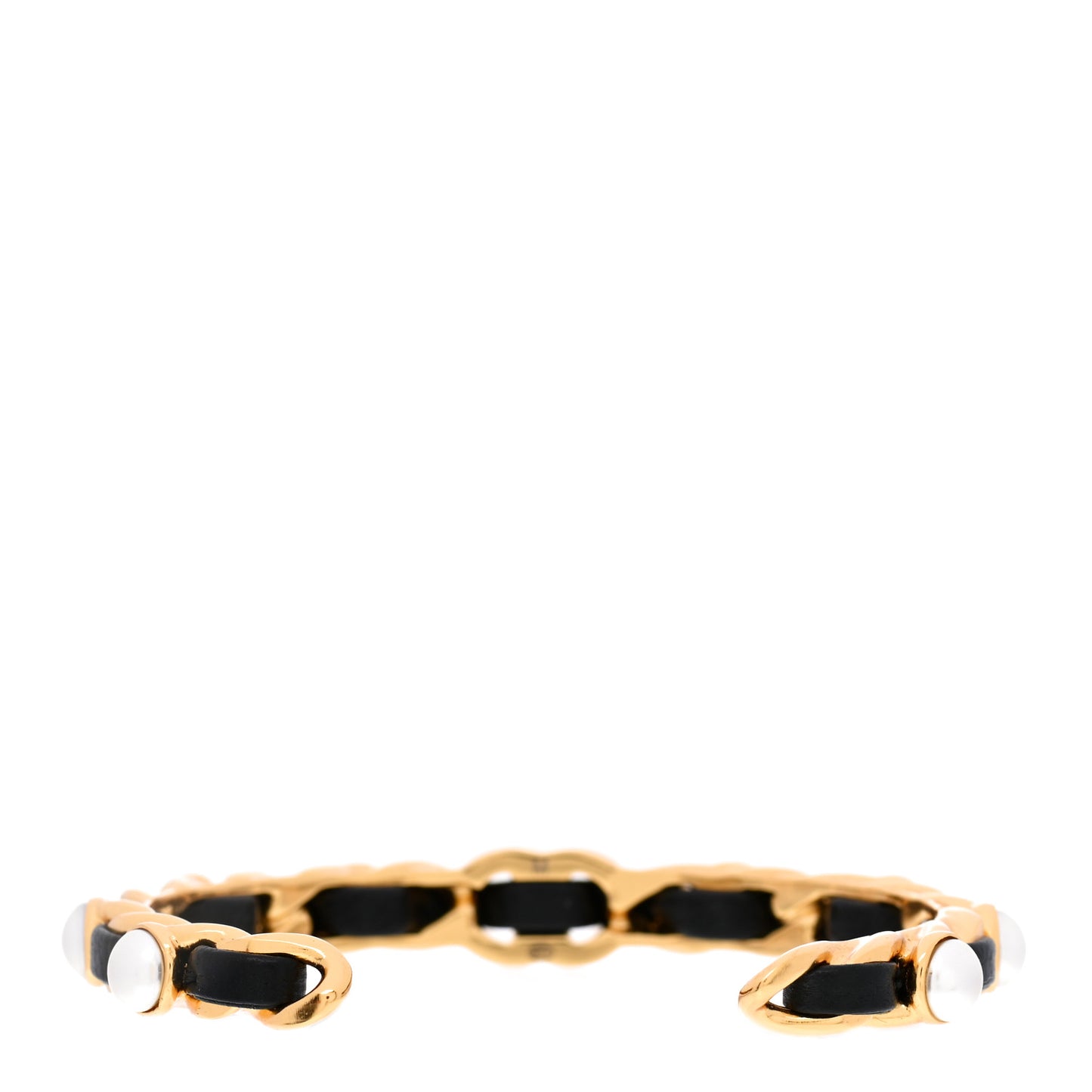 Lambskin Pearl CC Cuff Bracelet Black Gold