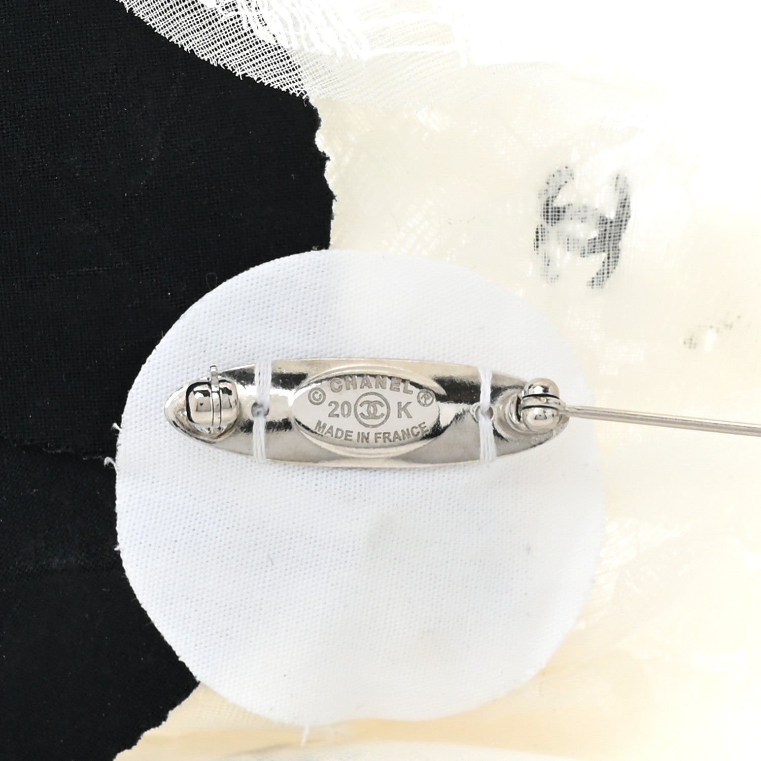 Chanel Lace Resin Pearl CC Brooch White Black 3 of 5