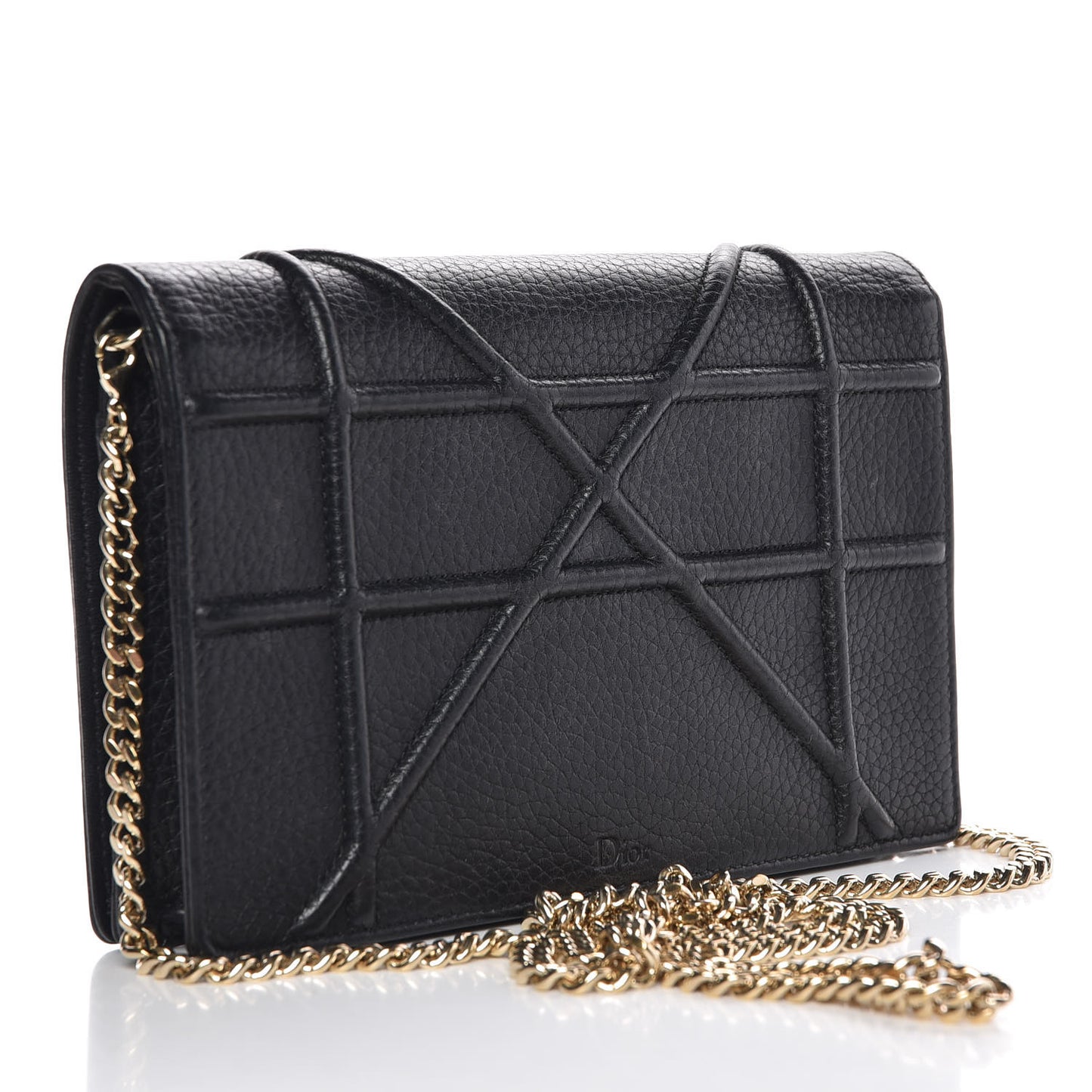 Grained Calfskin Diorama Wallet on Chain Pouch Black