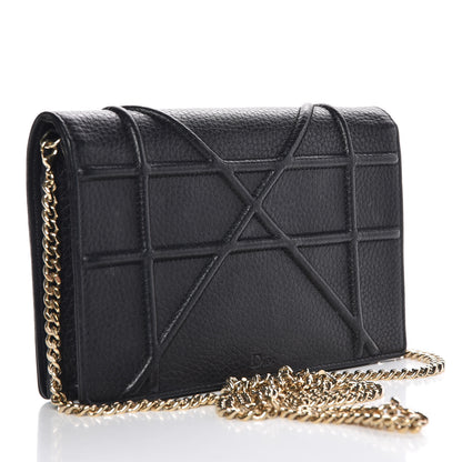 Christian Dior Grained Calfskin Diorama Wallet on Chain Pouch Black 3 of 9
