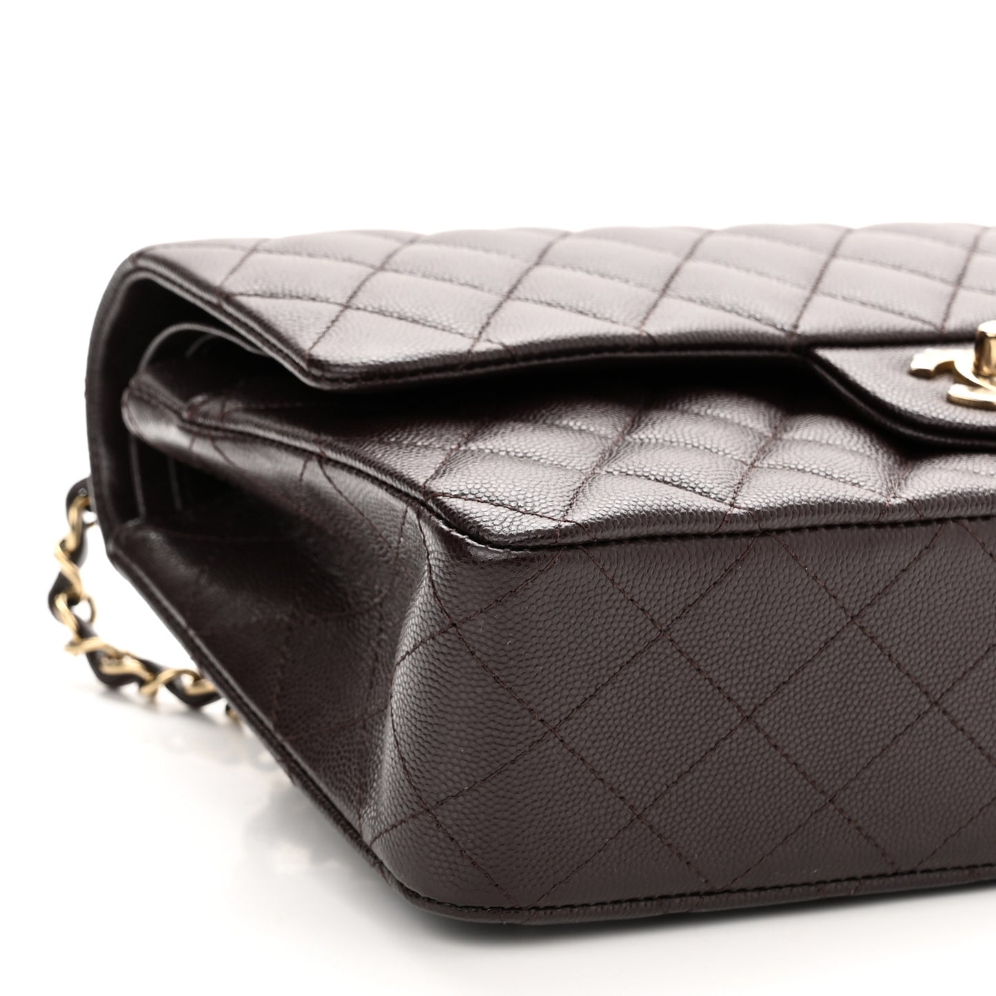 Caviar Quilted Medium Double Flap Dark Brown