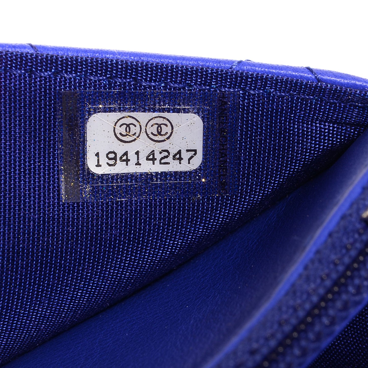 Calfskin Quilted Fancy CC Wallet On Chain WOC Blue