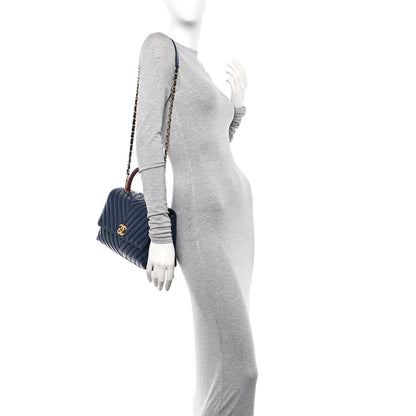 Chanel Aged Calfskin Snakeskin Chevron Quilted Small Coco Handle Flap Navy 2 of 11