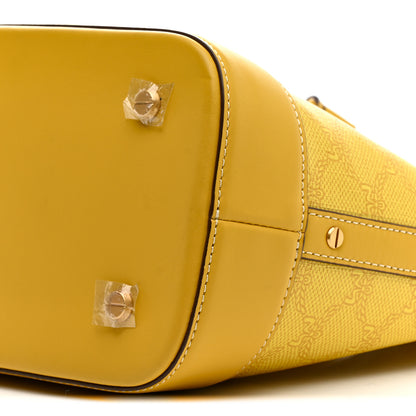 MCM Lauretos Spanish Calfskin Medium Himmel Drawstring Bucket Bag Lemon Gold 10 of 12