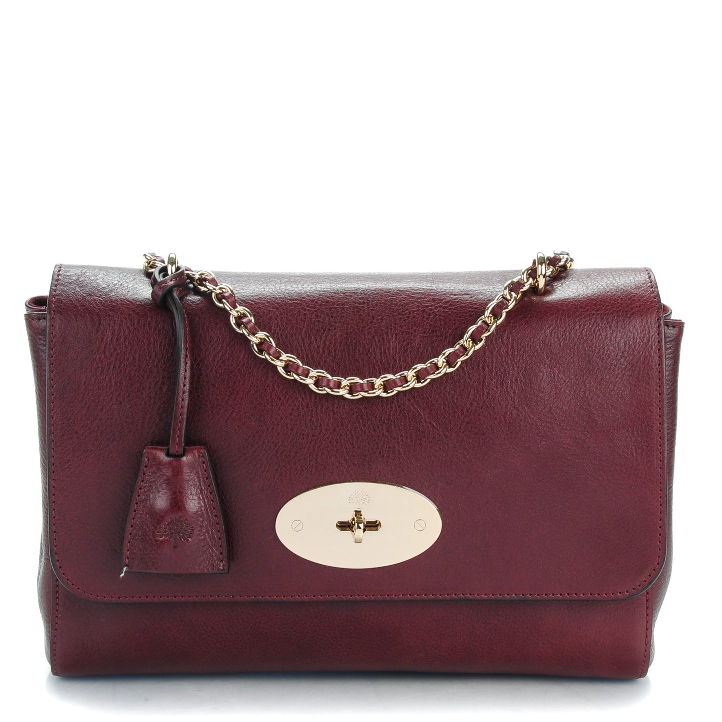 Natural Calfskin Medium Lily Flap Oxblood