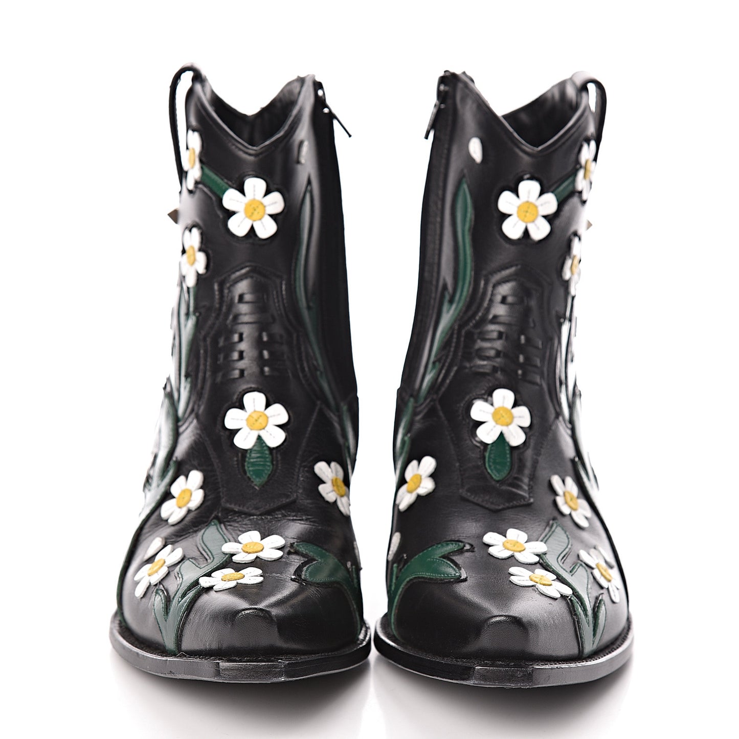 Calfskin Ranch Daisy Applique Ankle Boots 39 Black