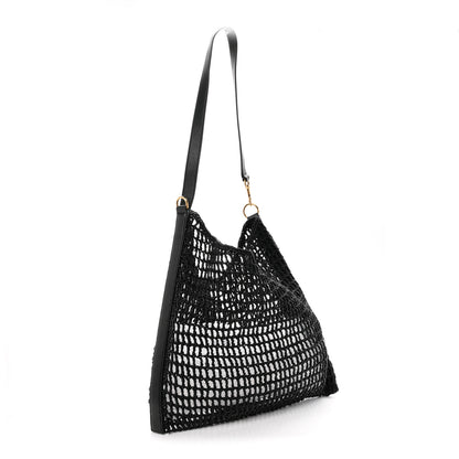 Saint Laurent Raffia Calfskin Oxalis Shoulder Bag Black 3 of 10