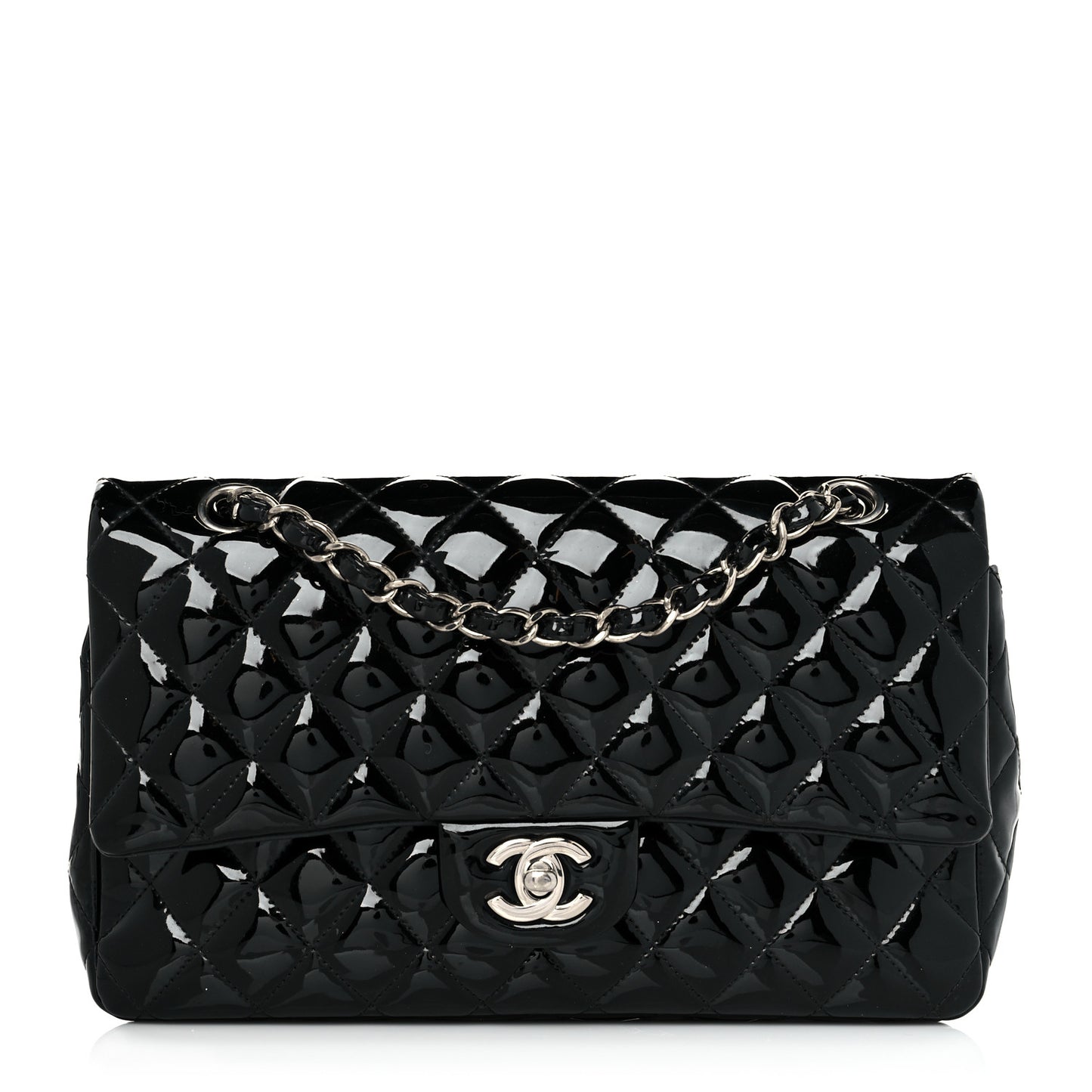 Patent Quilted Medium Double Flap Black