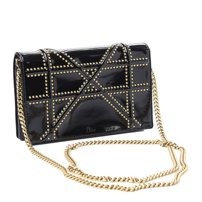 Christian Dior Patent Studded Diorama Wallet on Chain Pouch Black 2 of 10