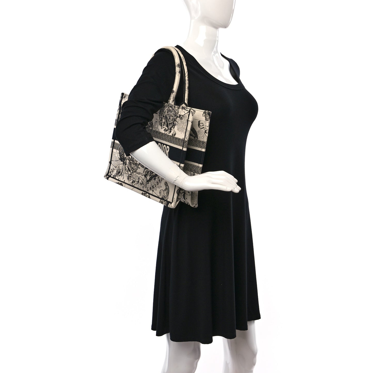 Canvas Zodiac Toile De Jouy Embroidered Medium Book Tote Latte