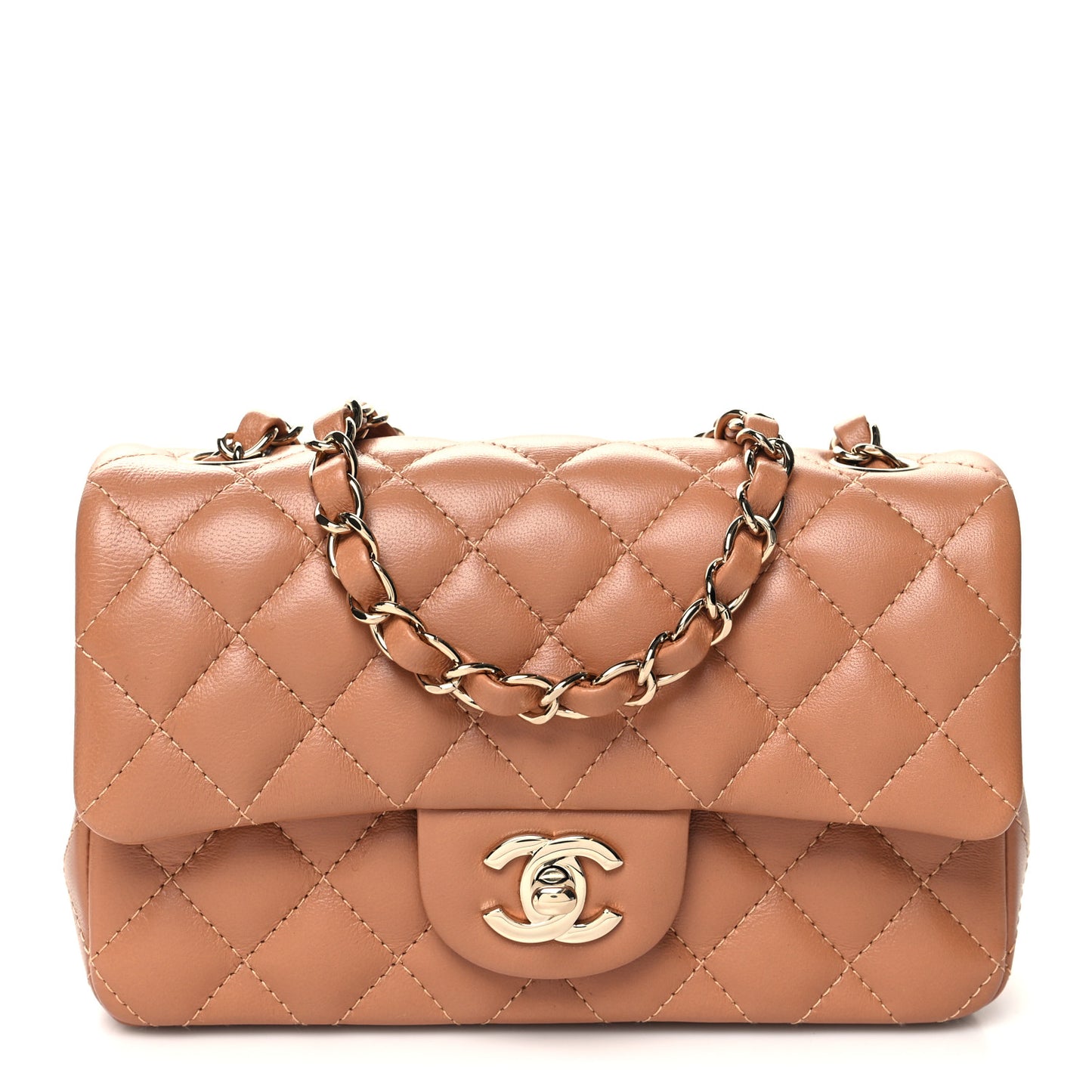 Lambskin Quilted Mini Rectangular Flap Brown