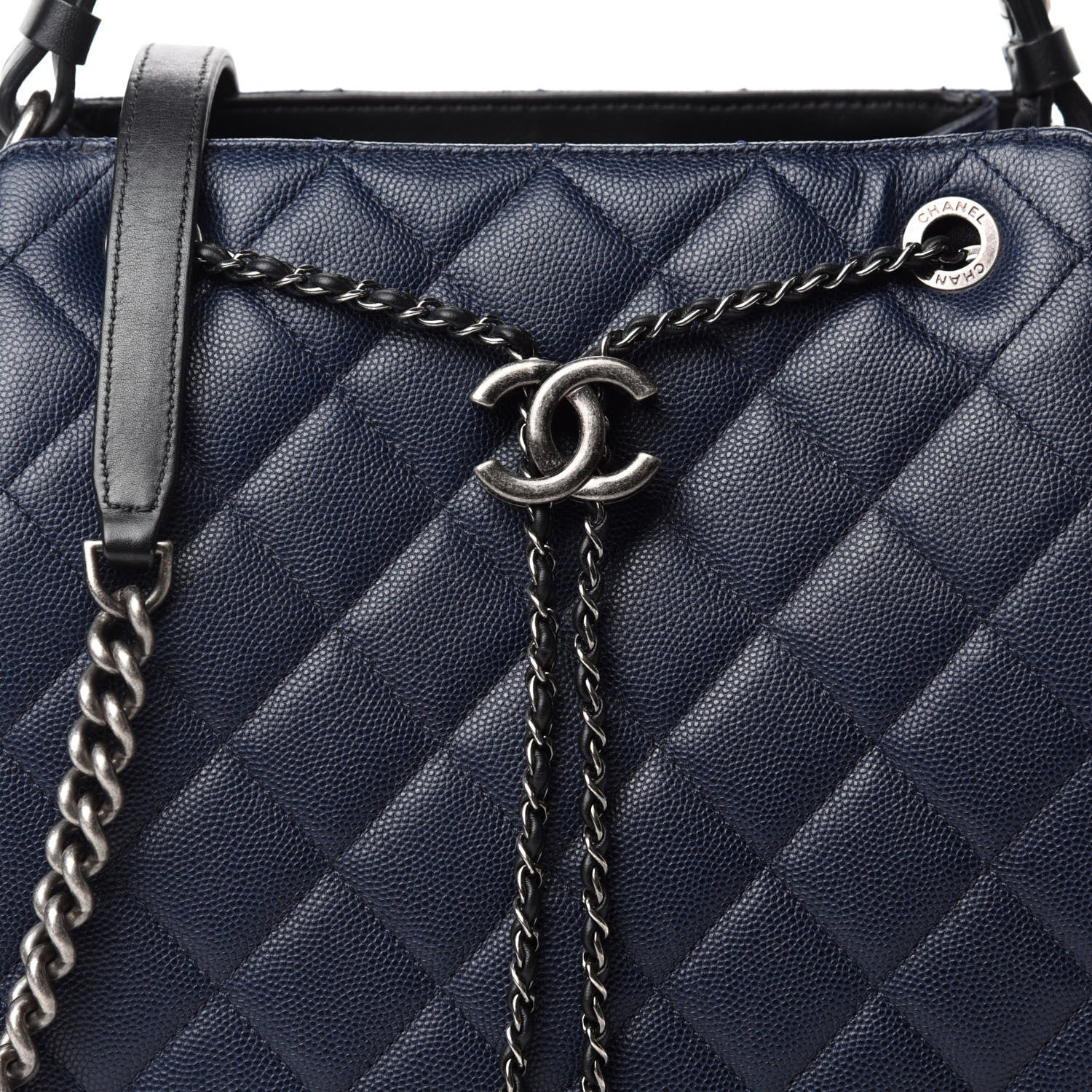 Chanel Caviar Quilted Medium CC Bucket Bag Dark Blue 10 of 10