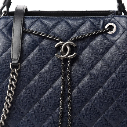 Chanel Caviar Quilted Medium CC Bucket Bag Dark Blue 10 of 10