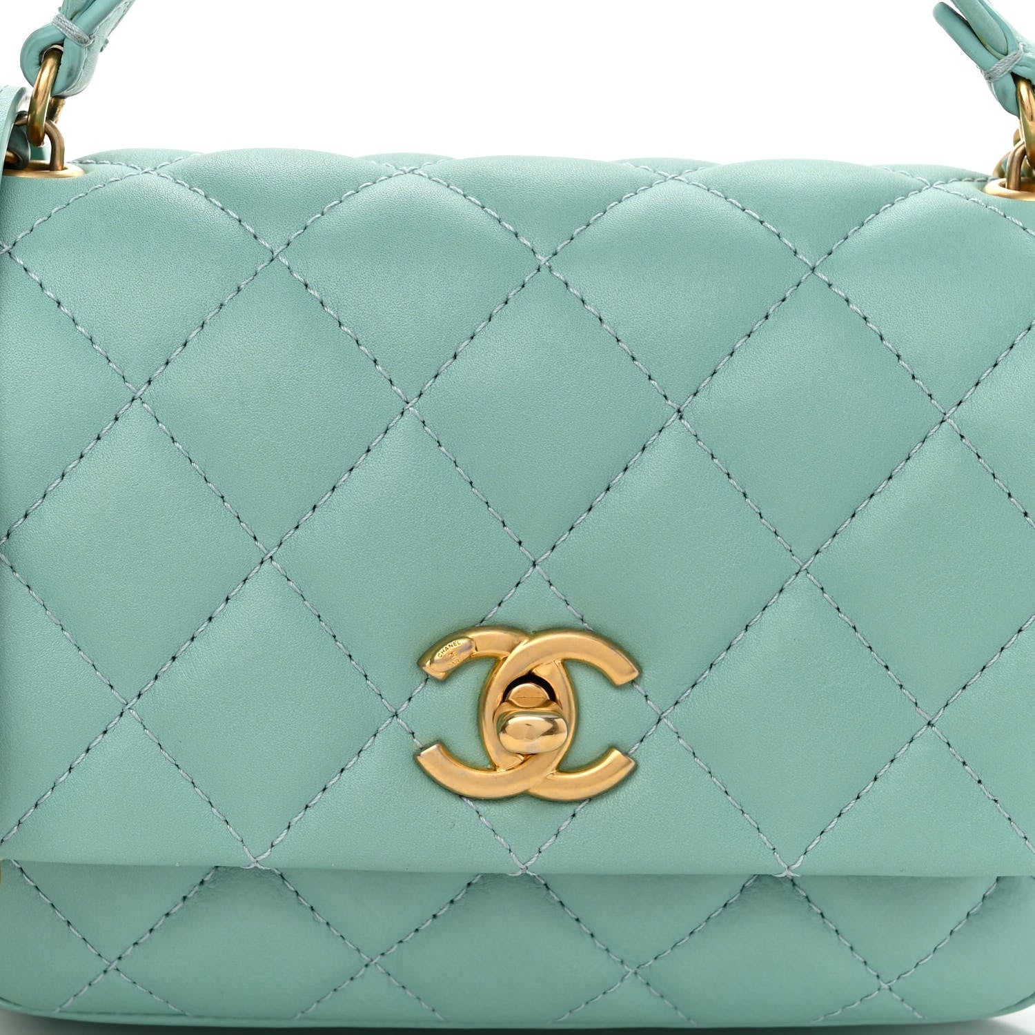 Chanel Calfskin Quilted Top Handle Flap Light Blue 8 of 10