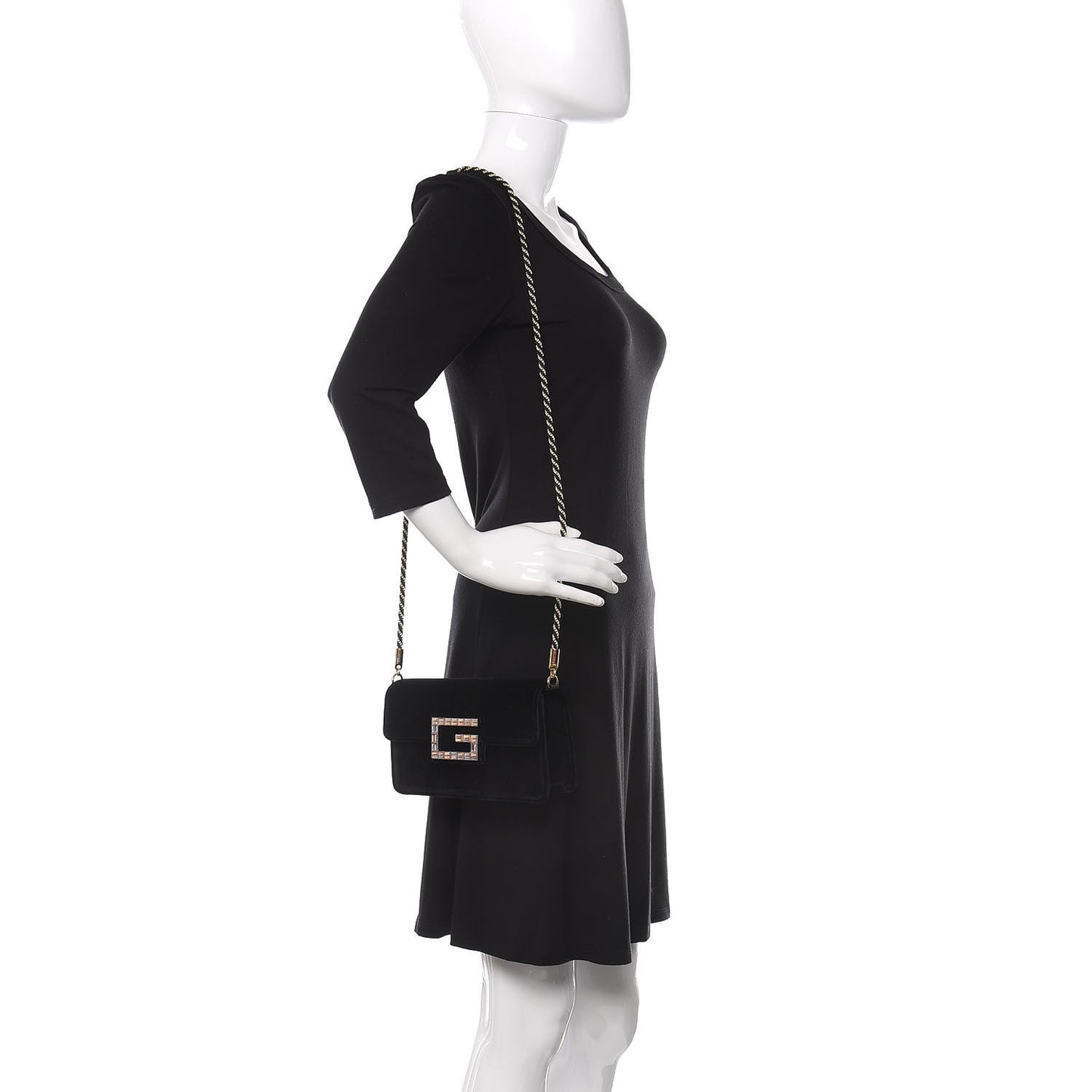 Velvet Crystal Square G Shoulder Bag Black