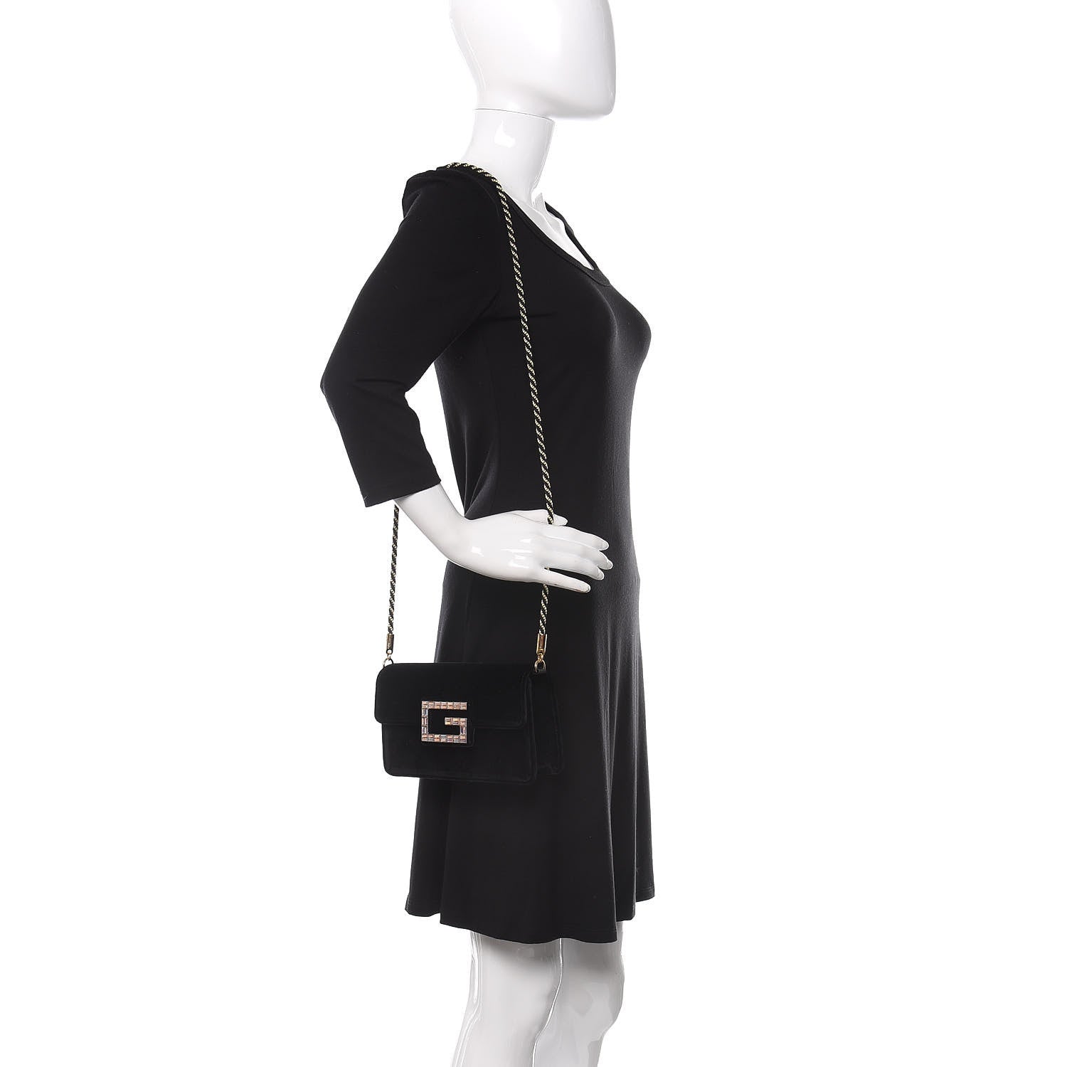 Gucci Velvet Crystal Square G Shoulder Bag Black 2 of 11
