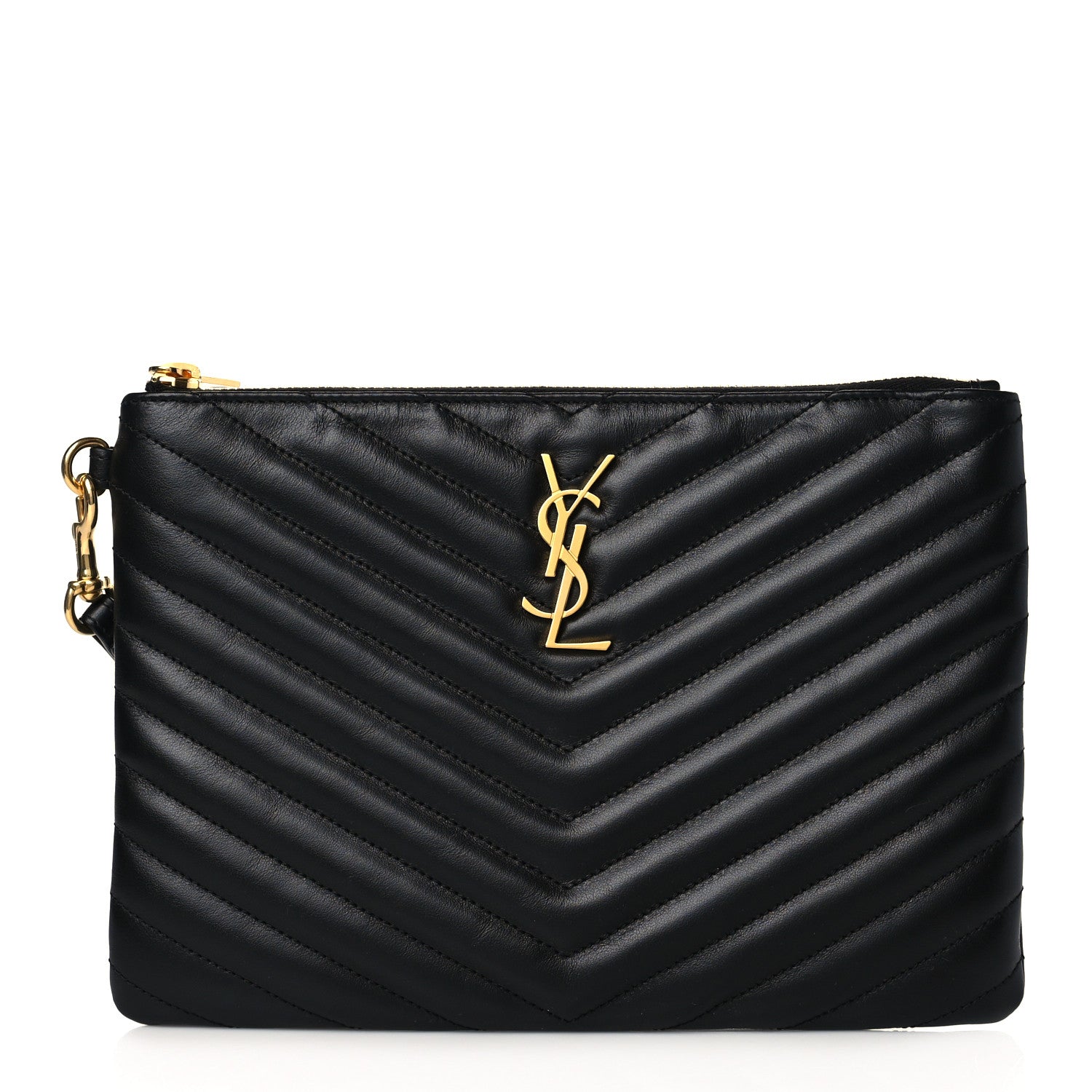 Saint Laurent Calfskin Matelasse Chevron Monogram A5 Wristlet Black 1 of 9