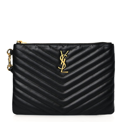 Saint Laurent Calfskin Matelasse Chevron Monogram A5 Wristlet Black 1 of 9