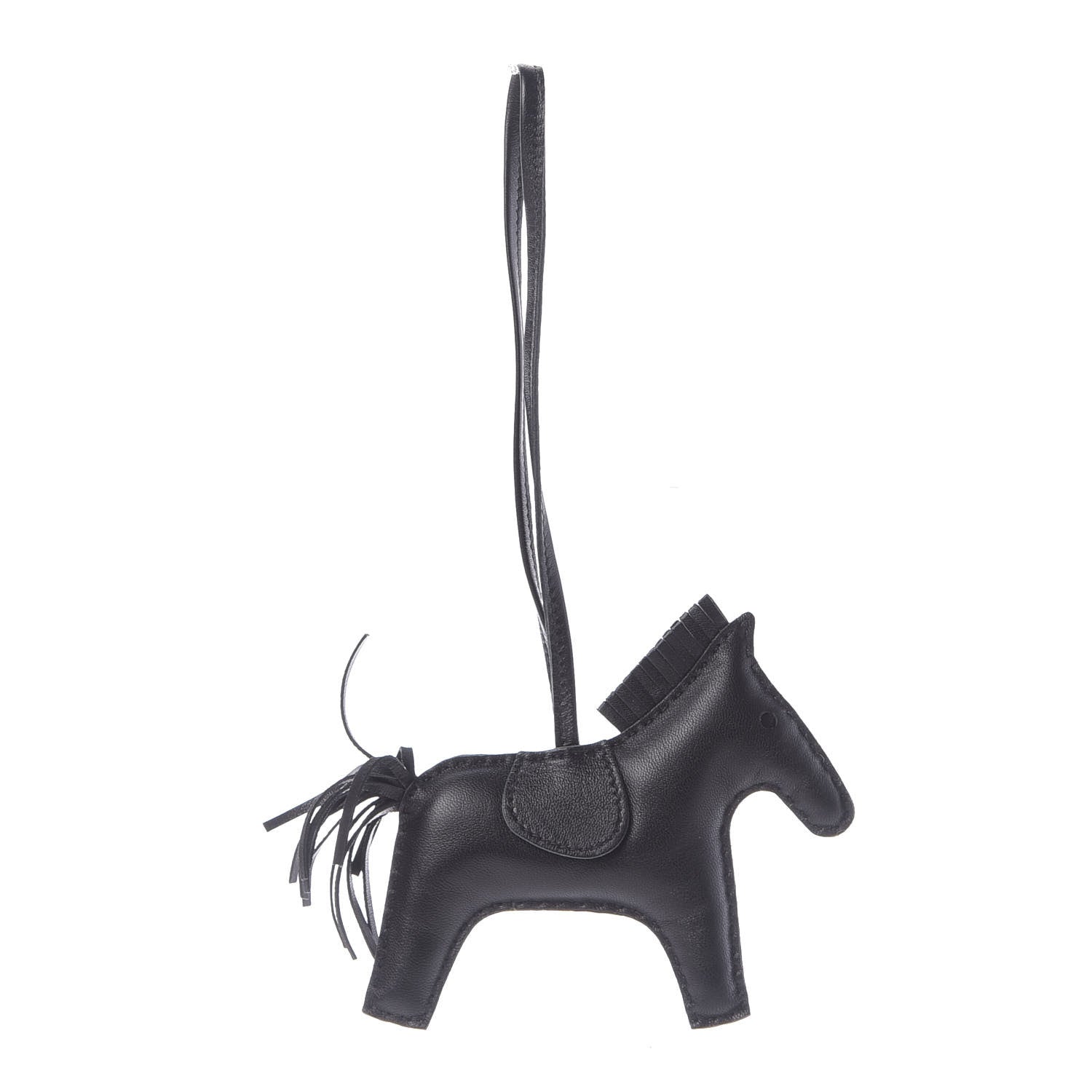 Hermes Milo Lambskin Grigri Rodeo Horse Bag Charm MM So Black 1 of 6