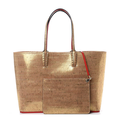 Christian Louboutin Calfskin Liege Pepite Cork Spikes East West Cabata Tote Snow 1 of 12