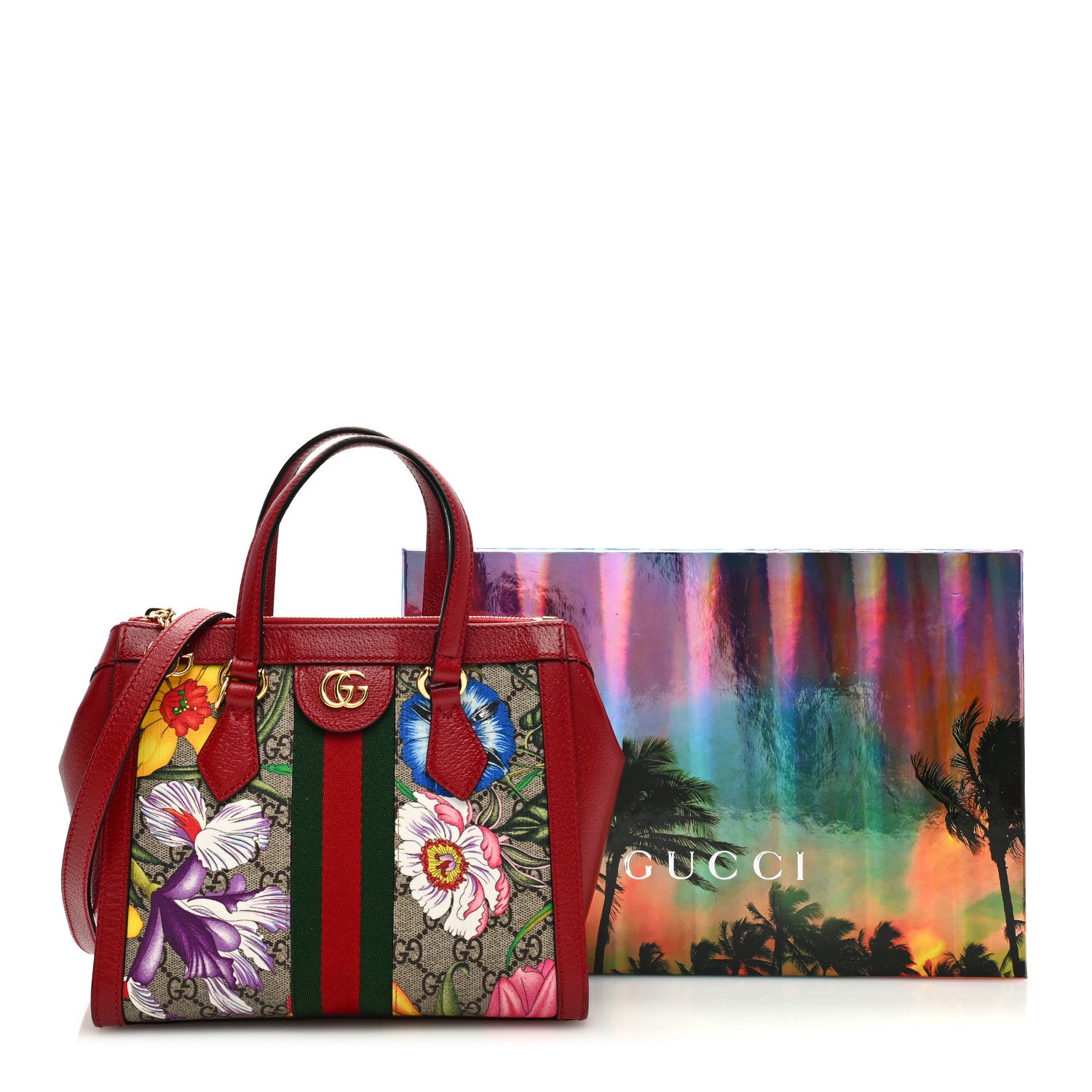 Gucci GG Supreme Monogram Flora Web Small Ophidia Tote Bag Red 10 of 10