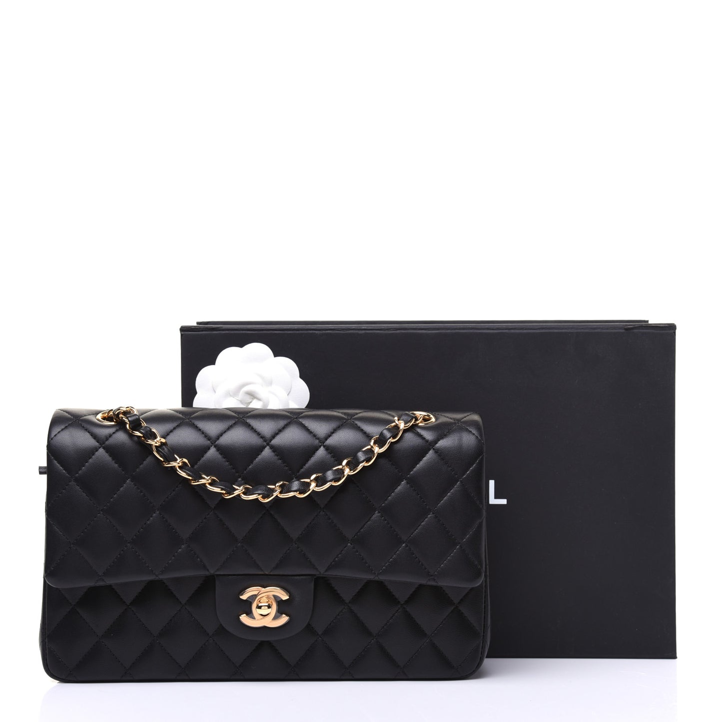 Lambskin Quilted Medium Double Flap Black