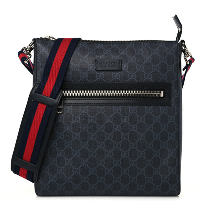 Gucci GG Supreme Monogram Appia Calfskin Web Flat Messenger Bag Black Grey 1 of 9