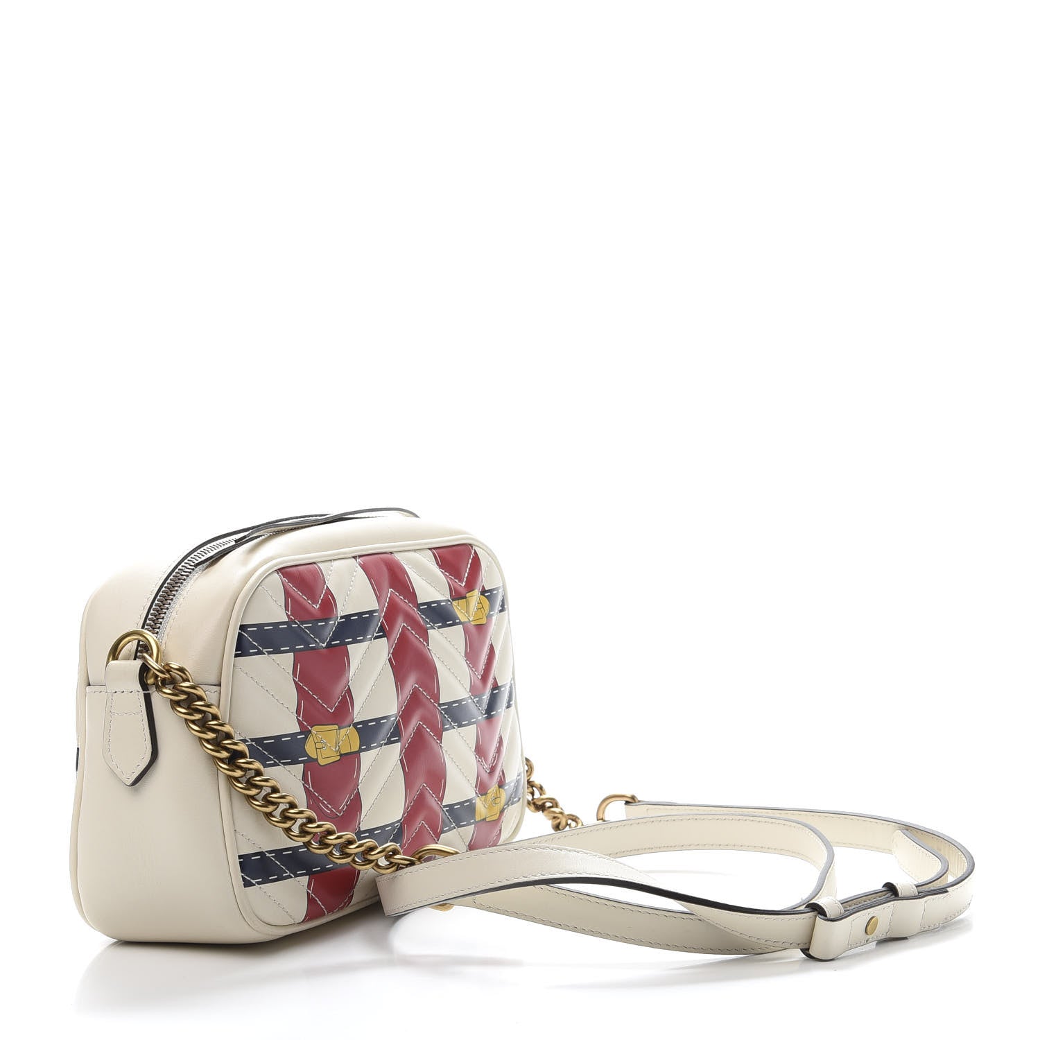 Gucci Calfskin Matelasse Trompe L'Oeil Print Small GG Marmont Chain Shoulder Bag White 3 of 13