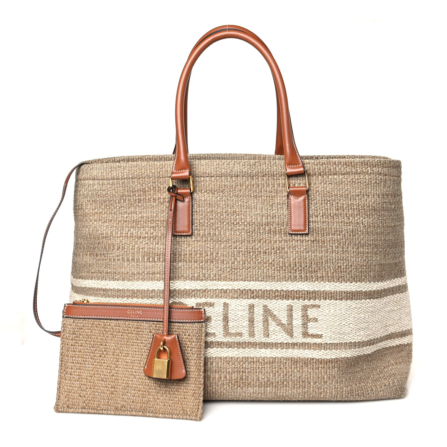 Celine Textile Calfskin Horizontal Cabas Beige Tan 1 of 12