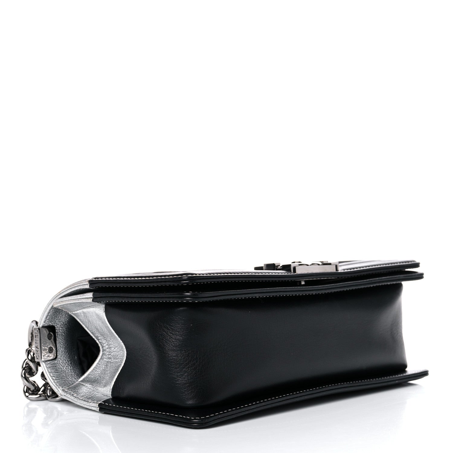 Chanel Metallic Goatskin Calfskin Medium Boy Flap Silver Black 4 of 15
