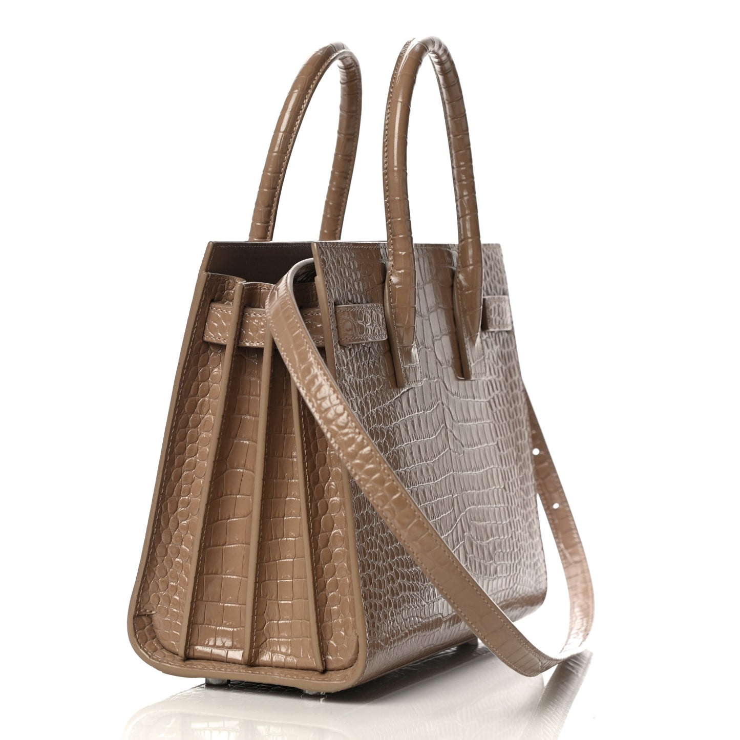 Calfskin Crocodile Embossed Baby Sac De Jour Brown