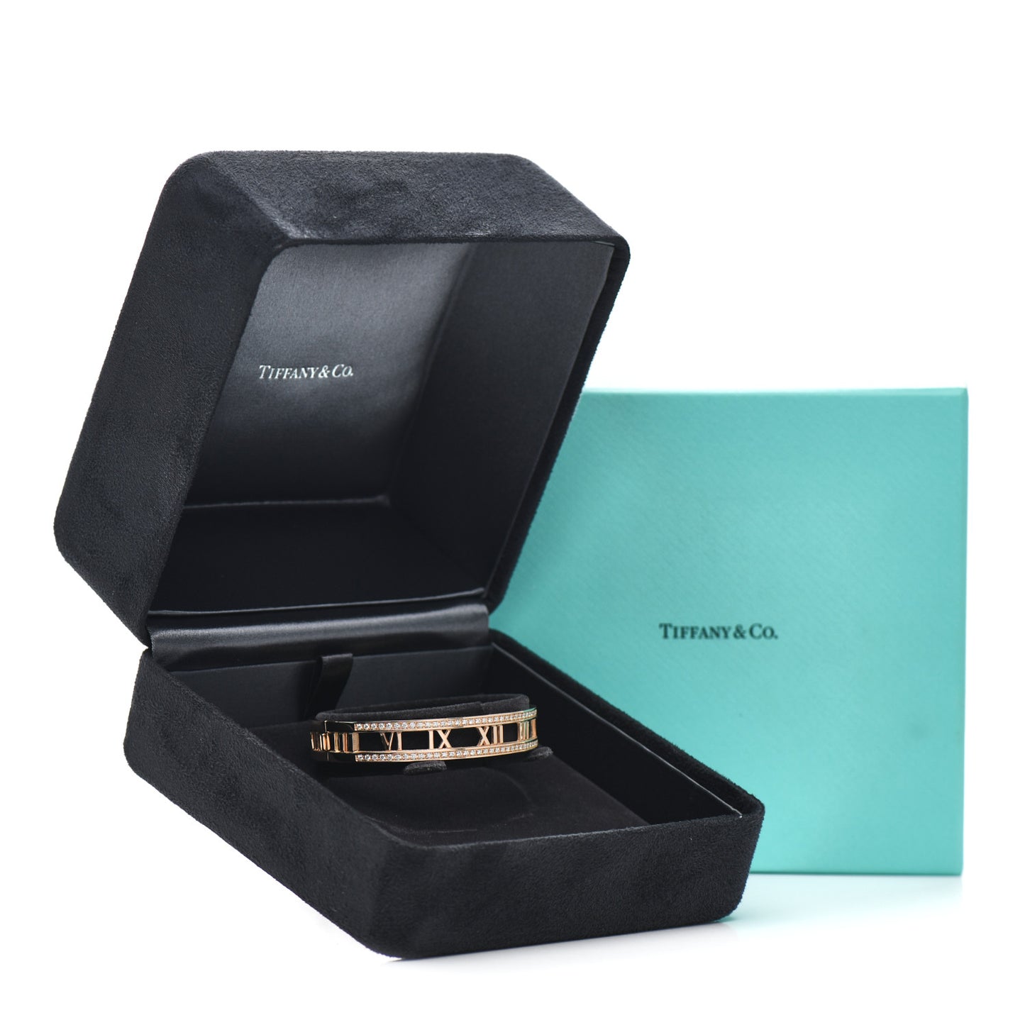 18K Rose Gold Diamond Atlas Open Hinged Bangle Bracelet