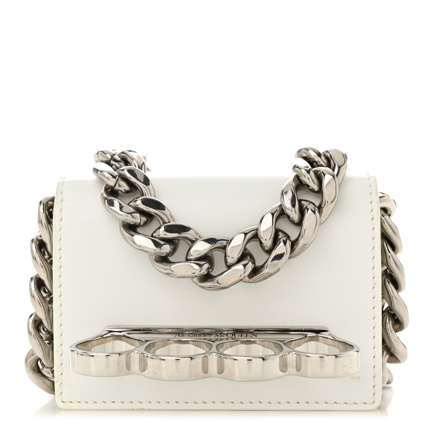 Alexander McQueen Smooth Calfskin Micro The Four Ring Knuckle Chain Shoulder Bag White 1 of 10