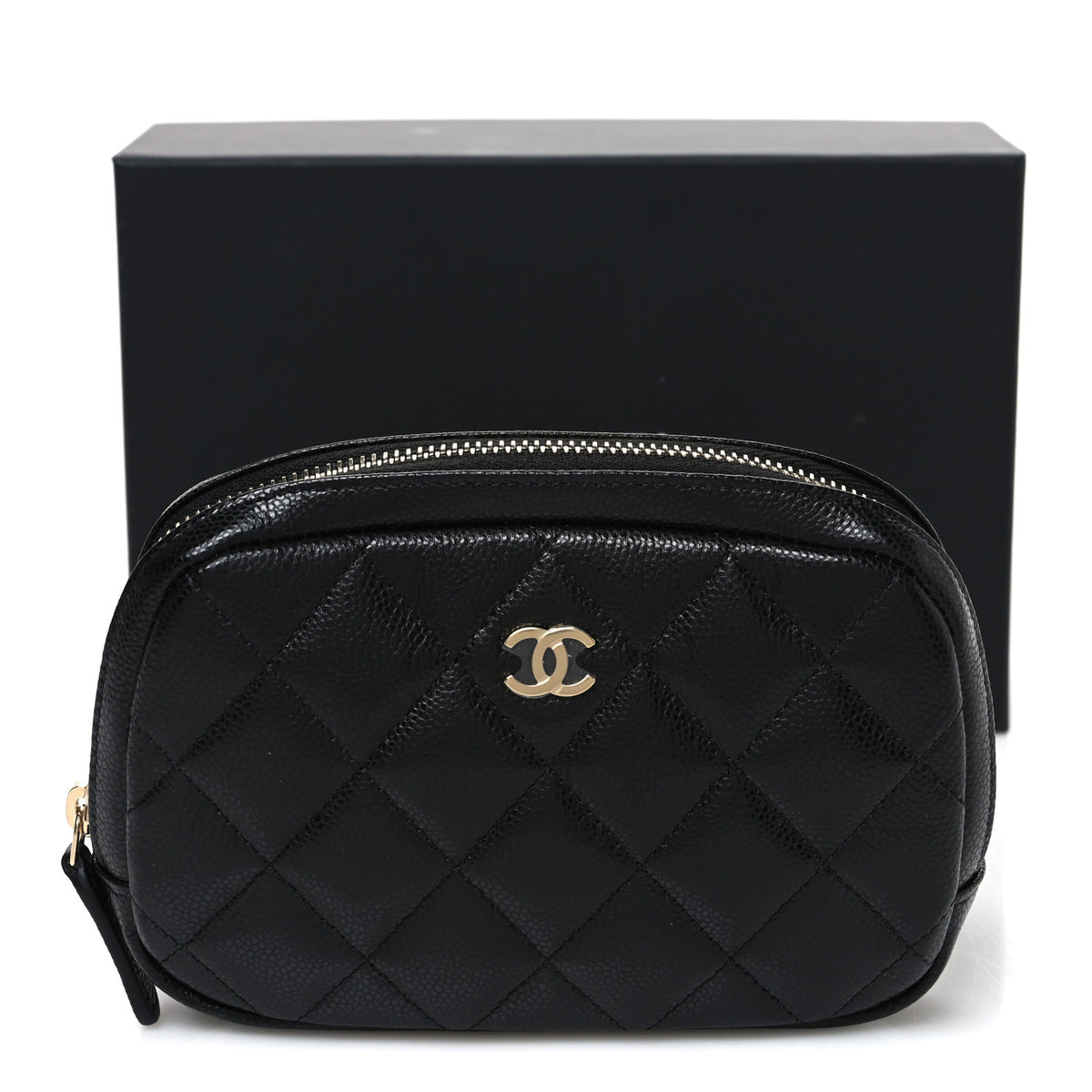 Caviar Quilted Small Curvy Pouch Cosmetic Case Black