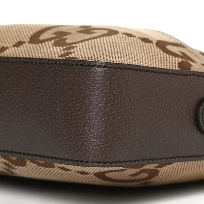 Gucci Monogram Jumbo GG Textured Dollar Calfskin Web Messenger Shoulder Bag Camel Ebony New Acero 10 of 12