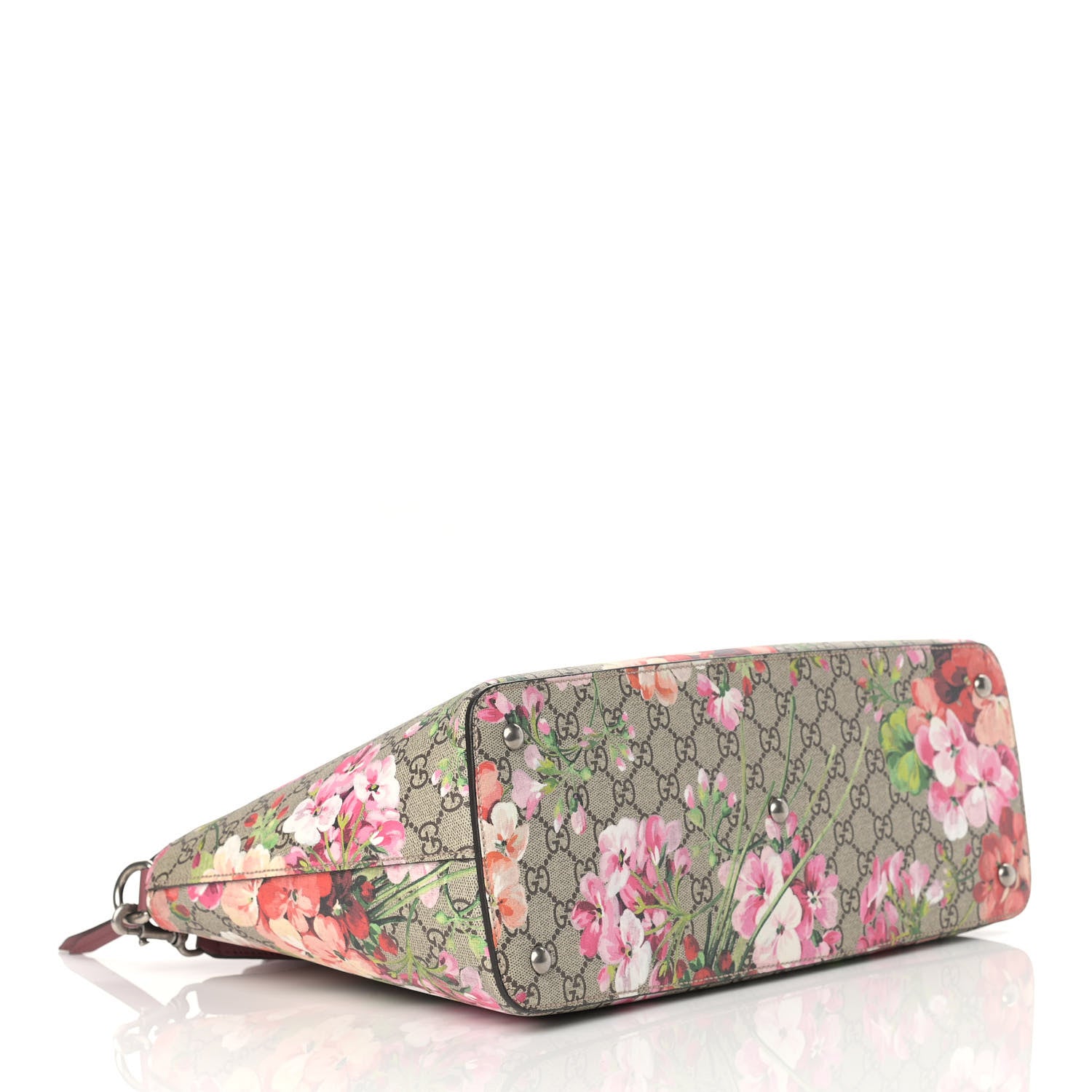 Gucci GG Supreme Monogram Blooms Large Zip Top Tote Beige Multicolor Dry Rose 4 of 11