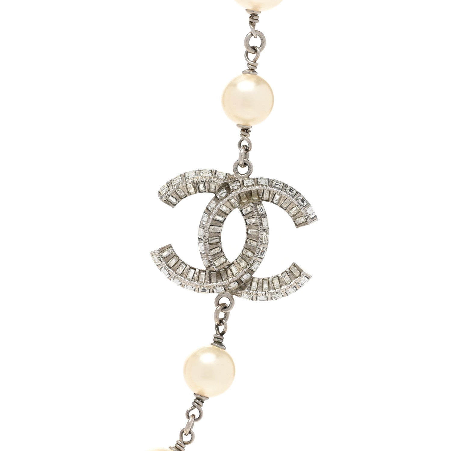 Chanel Pearl Crystal Baguette CC Short Necklace Silver 4 of 6